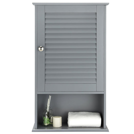 Giantex Bathroom Wall Cabinet, Large Capacity Storage Cupboard Cabinet w/Single Louver Door & Height Adjustable Shelf, Wood Wall Mounted Medicine Cabinet