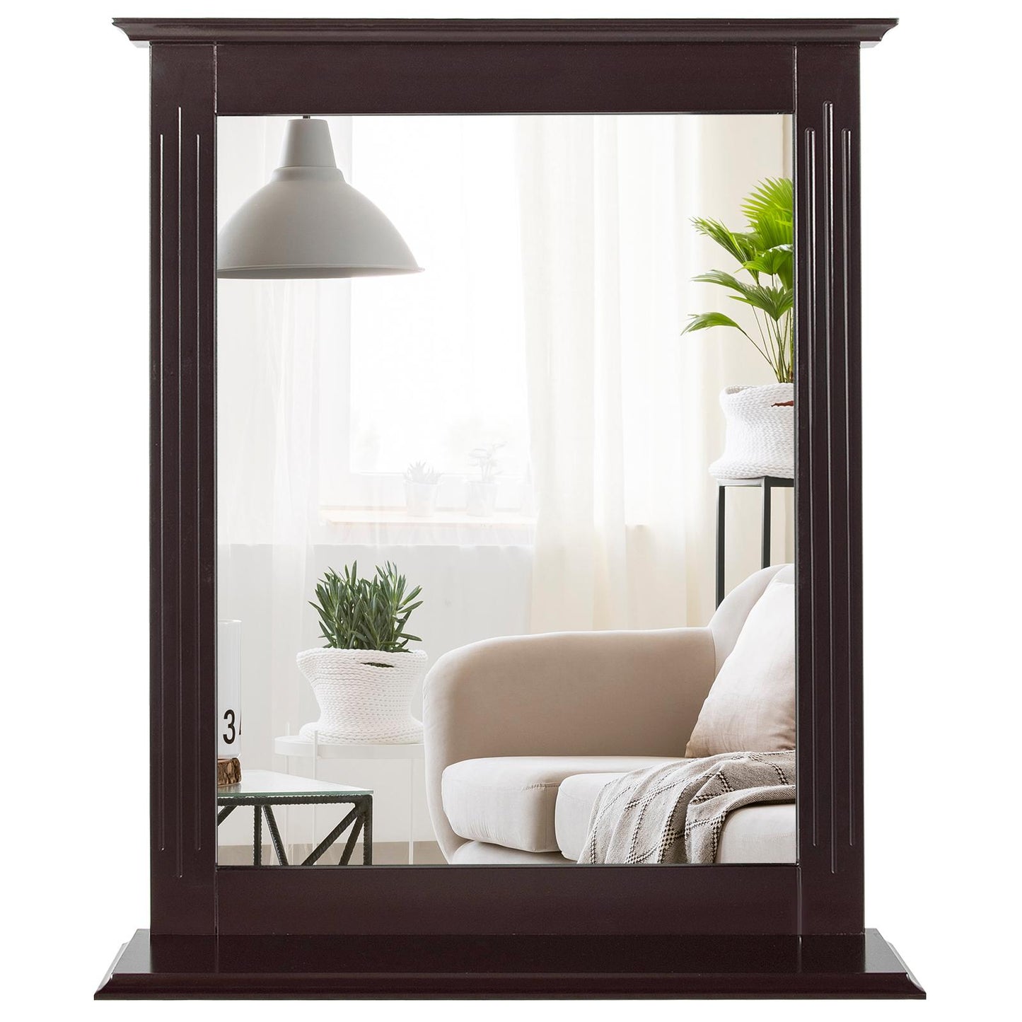 Giantex Bathroom Wall Mirror, Square Vanity  Makeup  Hanging Mirror for Dressing Room Washroom Bedroom, Coffee